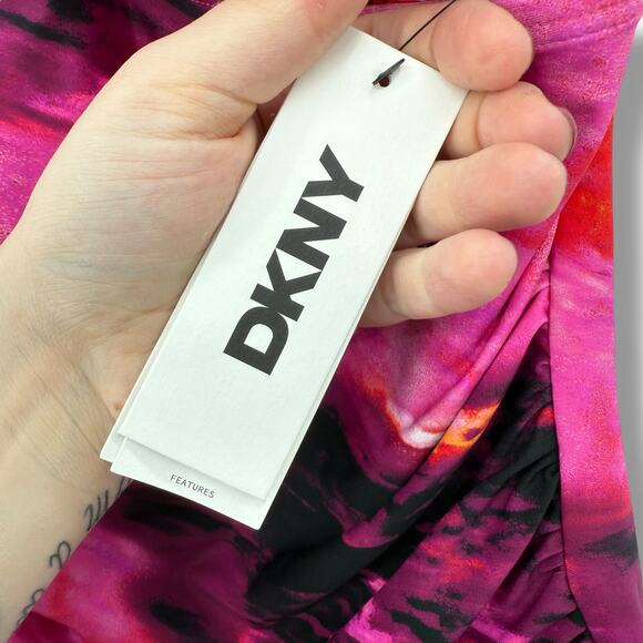 NEW DKNY Pink and Black One Piece Swimsuit Size Small Halter Tie Plunge NWT - Picture 7 of 9
